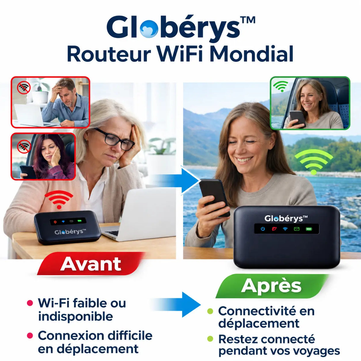 Globérys™ Routeur WiFi Mondial | Internet 4G/5G dans 196 pays en 5 secondes chrono, sans surcoût !