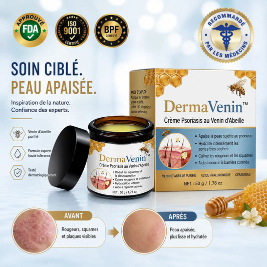 DermaVenin™ Crème Psoriasis au Venin d’Abeille | Stoppez les démangeaisons en 60 secondes et retrouvez une peau plus nette, sans cortisone ni stéroïdes !