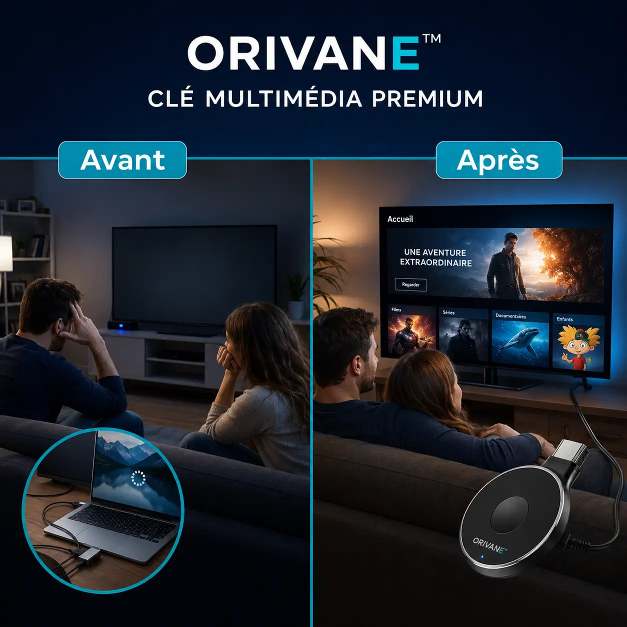 Orivane™ Clé Multimédia Premium | Accédez instantanément à la TV, aux films et au sport en illimité !