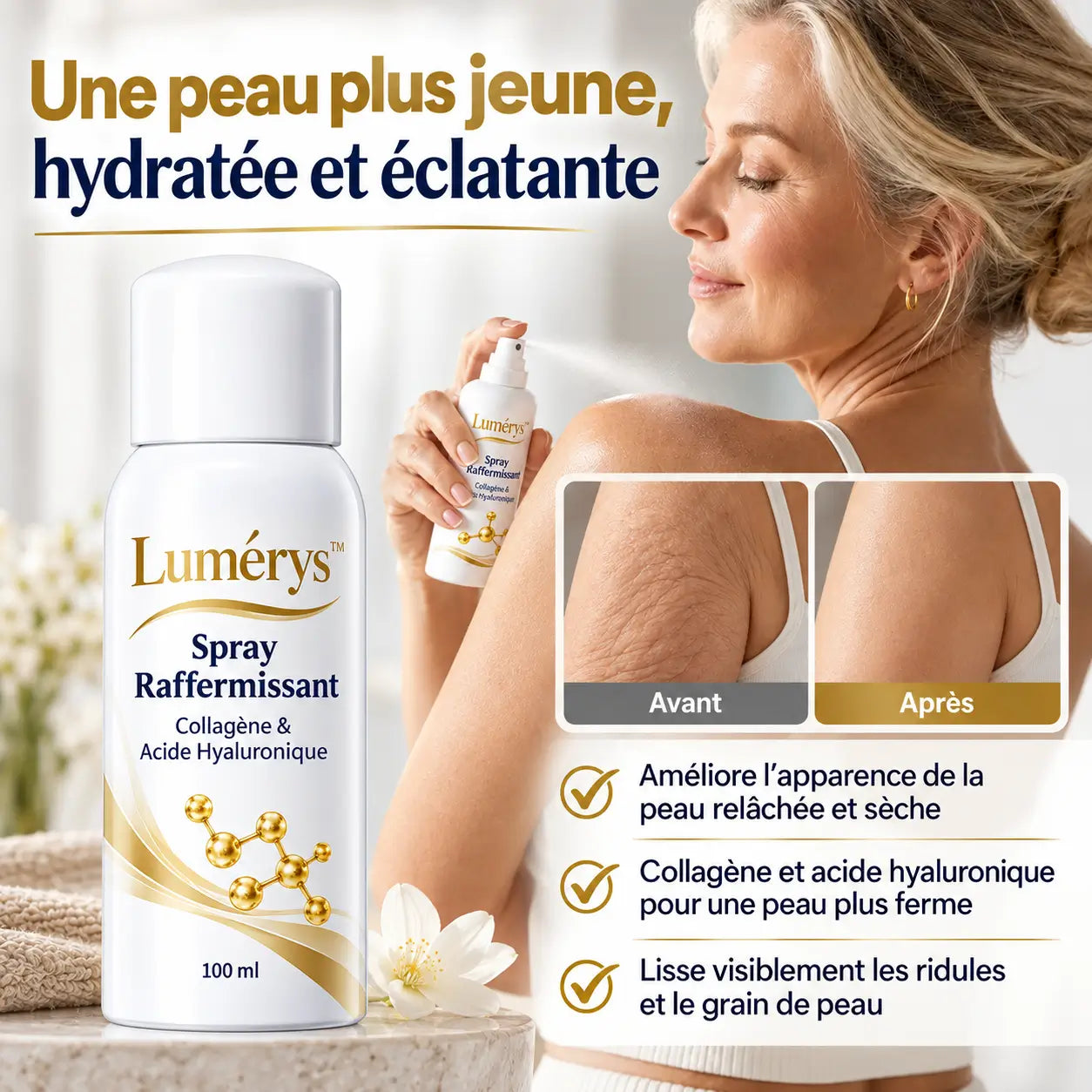 Lumérys™ Spray Raffermissant Collagène & Acide Hyaluronique | Repulpez, hydratez et liftez votre peau sans aiguille ni chirurgie !