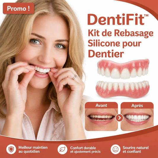 DentiFit™ Kit Silicone Rebasage Dentier | Ajustez votre prothèse en quelques minutes et mangez enfin sans peur qu’elle bouge !
