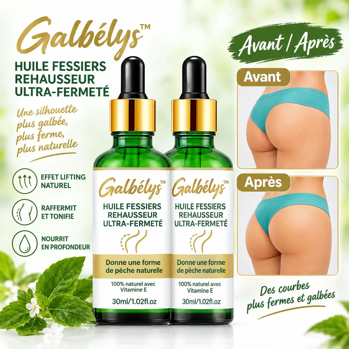 Galbélys™ Huile Fessiers Rehausseur Ultra-Fermeté | Obtenez un fessier galbé et bombé en 7 jours chrono!