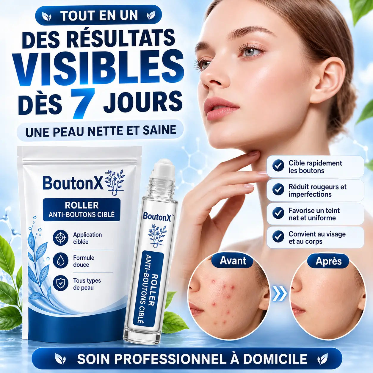 BoutonX™ Roller Anti-Boutons Ciblé | Supprime les boutons visibles et retrouvez une peau nette sans rendez-vous dermatologue !