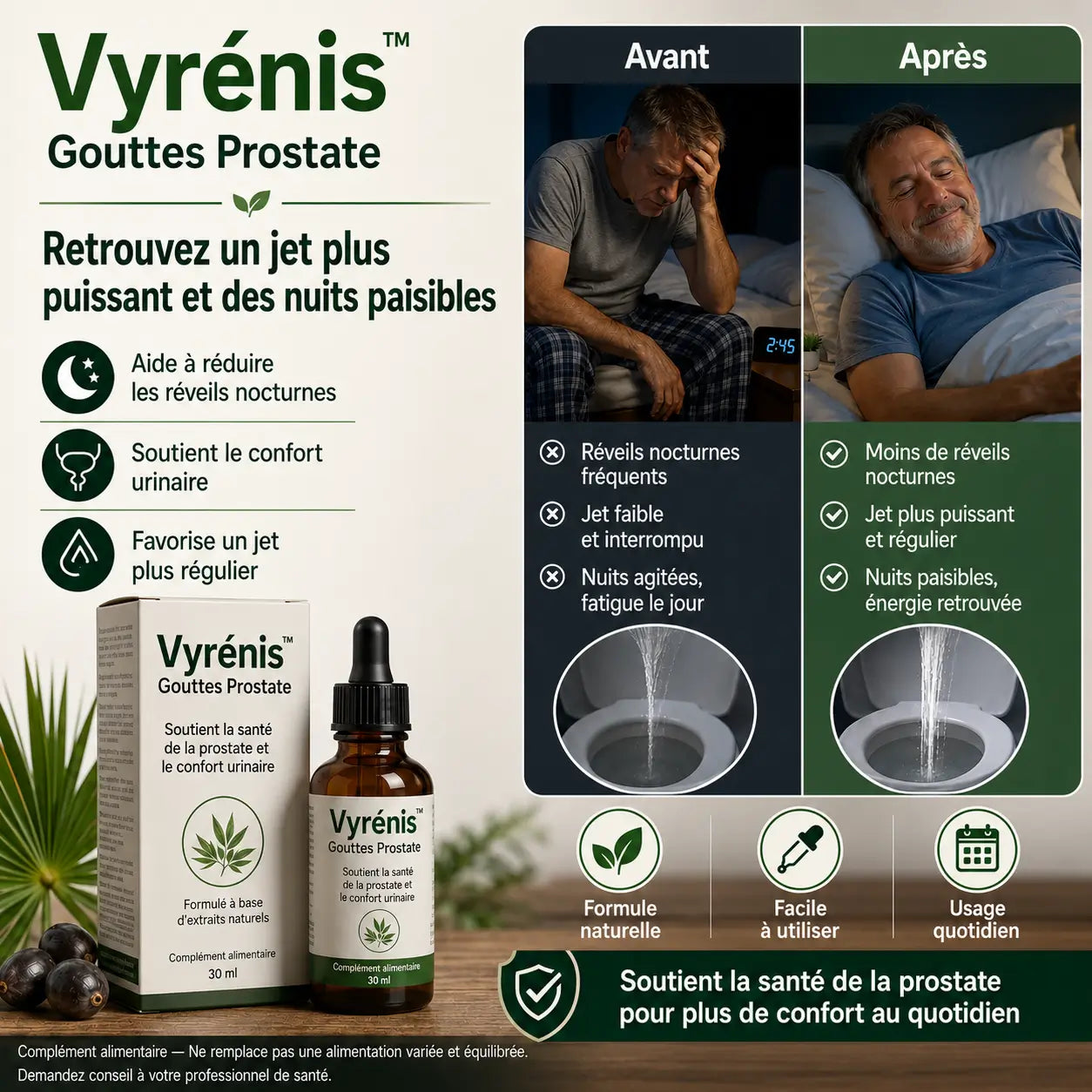 Vyrénis™ Gouttes Prostate | Retrouvez un jet puissant et dormez enfin toute la nuit sans interruption !