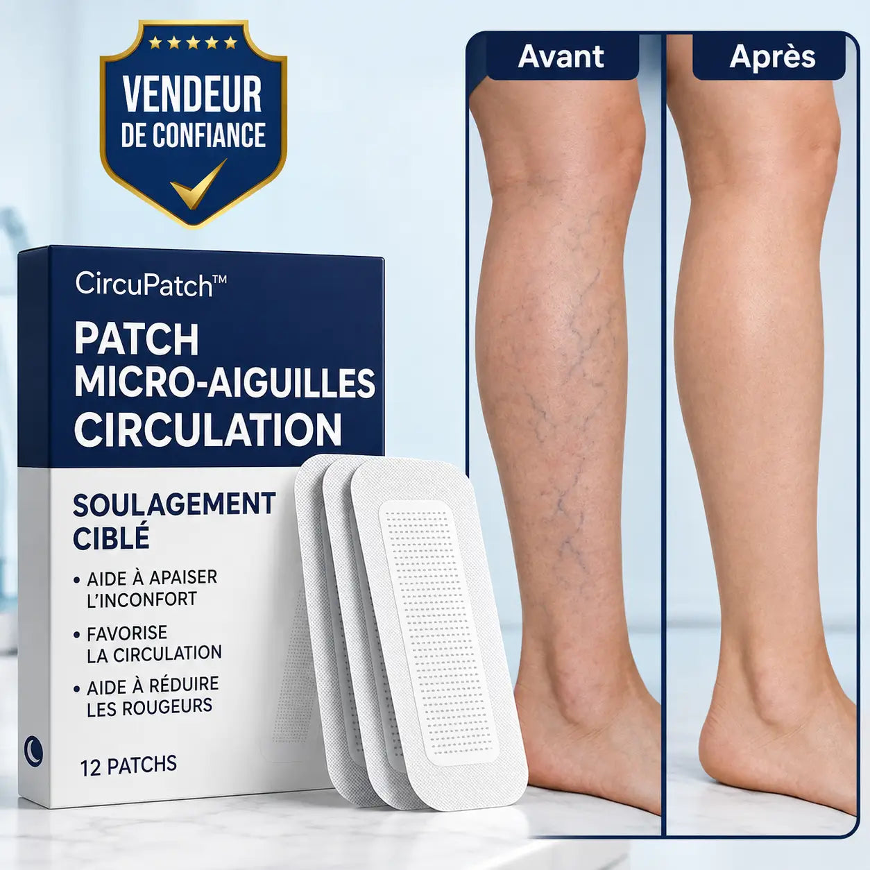 CircuPatch™ Patch Micro-Aiguilles Circulation | Soulagez les jambes lourdes, gonflées et douloureuses dès la première nuit !