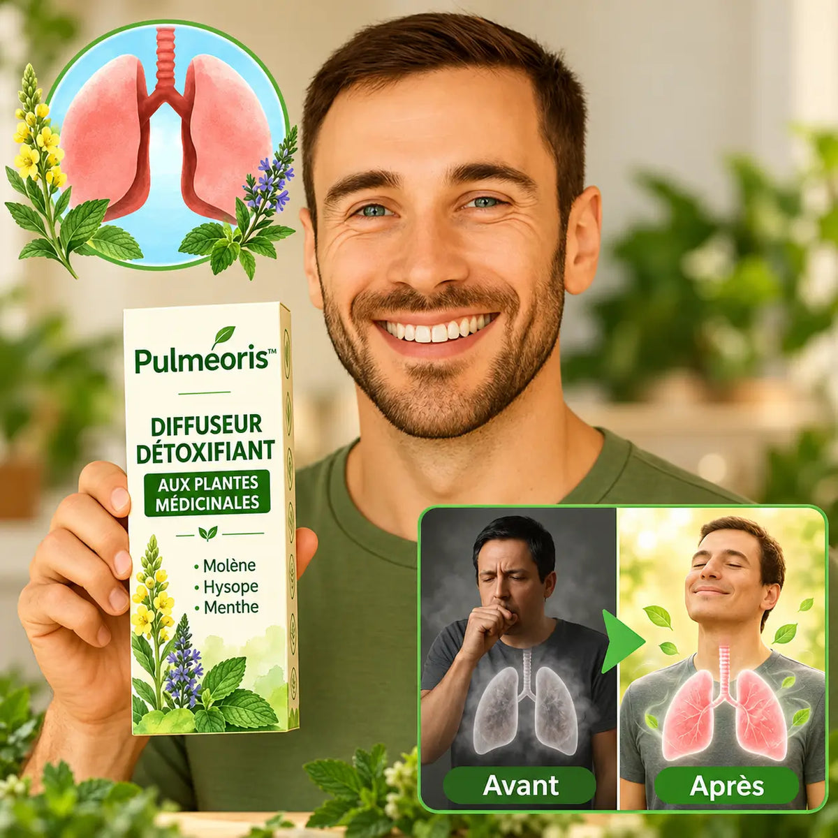 Pulméoris™ Diffuseur Détoxifiant aux Plantes Médicinales | Débouche les poumons et élimine 90 % du mucus en 5 minutes!