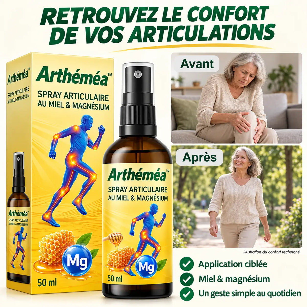 Arthéméa™ Spray Articulaire au Miel & Magnésium | Supprime vos douleurs articulaires en 10 minutes chrono !