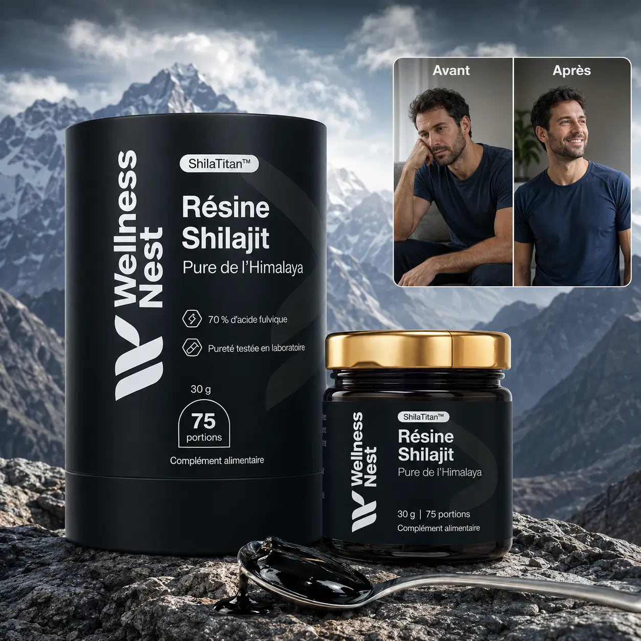 ShilaTitan™ Résine Shilajit Pure de l’Himalaya | Boostez énergie, testostérone et puissance masculine dès les premières semaines !