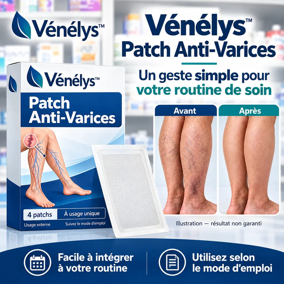 Vénélys™ Patch Anti-Varices | Effacez jusqu’à 92% des varices visibles en 14 jours et retrouvez des jambes lisses sans honte !