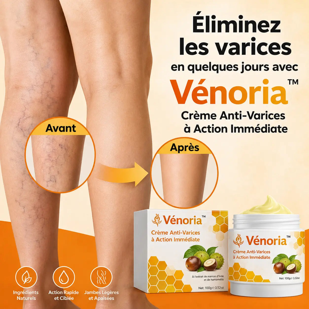 Vénoria™ Crème Anti-Varices à Action Immédiate | Faites disparaître vos varices en 3 minutes !