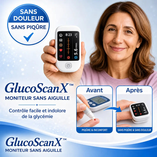 GlucoScanX™ Moniteur Sans Aiguille | Oubliez les piqûres, posez votre doigt et contrôlez votre glycémie en 5 secondes sans douleur !