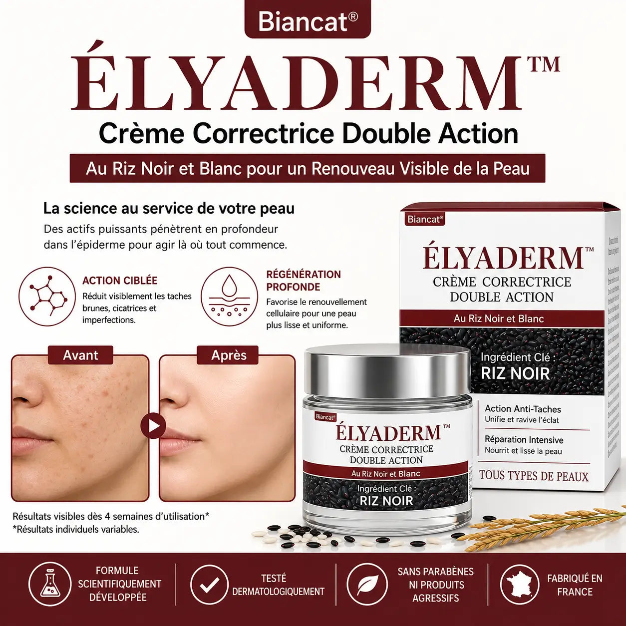Élyaderm™ Crème Correctrice Double Action | Faites disparaître vos imperfections cutanées en seulement 7 jours !