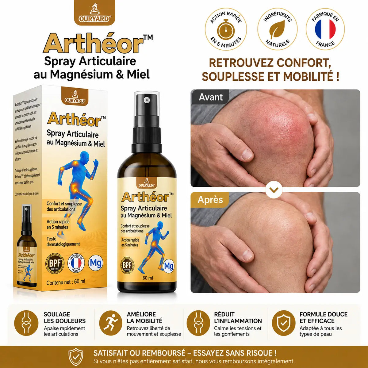 Arthéor™ Spray Articulaire au Magnésium & Miel | Répare vos articulations douloureuses en 10 minutes!