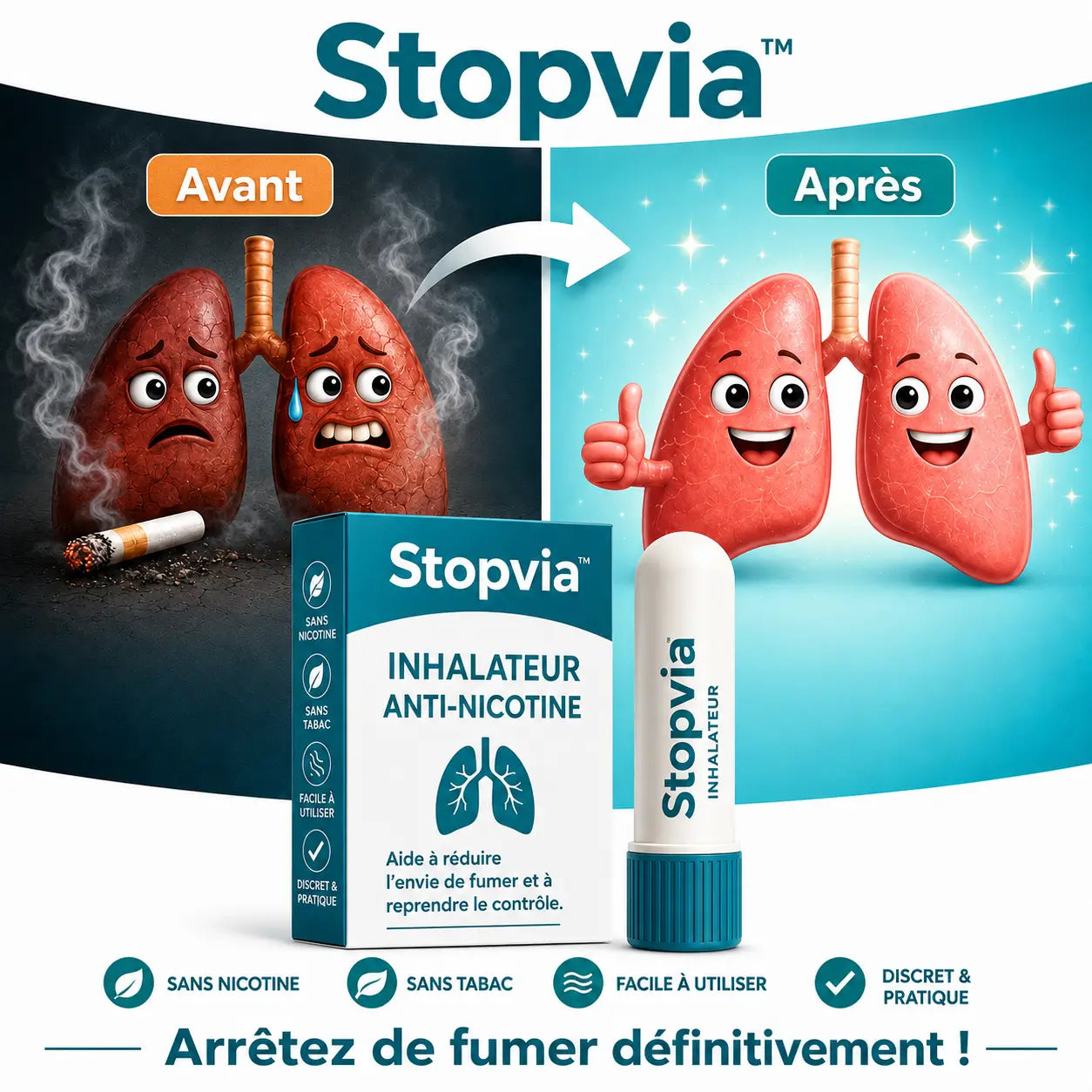 Stopvia™ Inhalateur Anti-Nicotine | Éliminez 97 % des envies de nicotine et arrêtez de fumer en seulement 3 jours !
