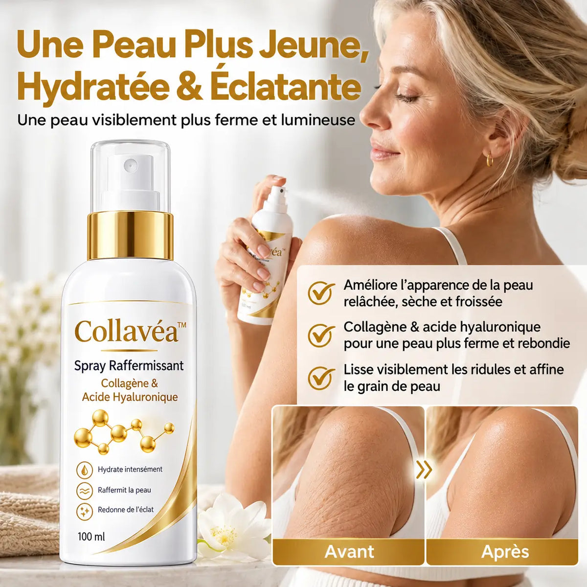 Collavéa™ Spray Raffermissant Collagène & Acide Hyaluronique | Repulpez, hydratez et liftez votre peau sans aiguille ni chirurgie !