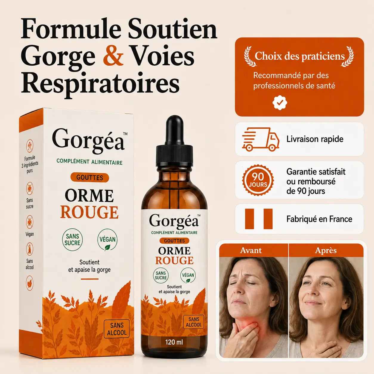 Gorgéa™ Gouttes Gorge à l’Orme Rouge | Stoppez les raclements et retrouvez une voix claire dès 3 semaines !