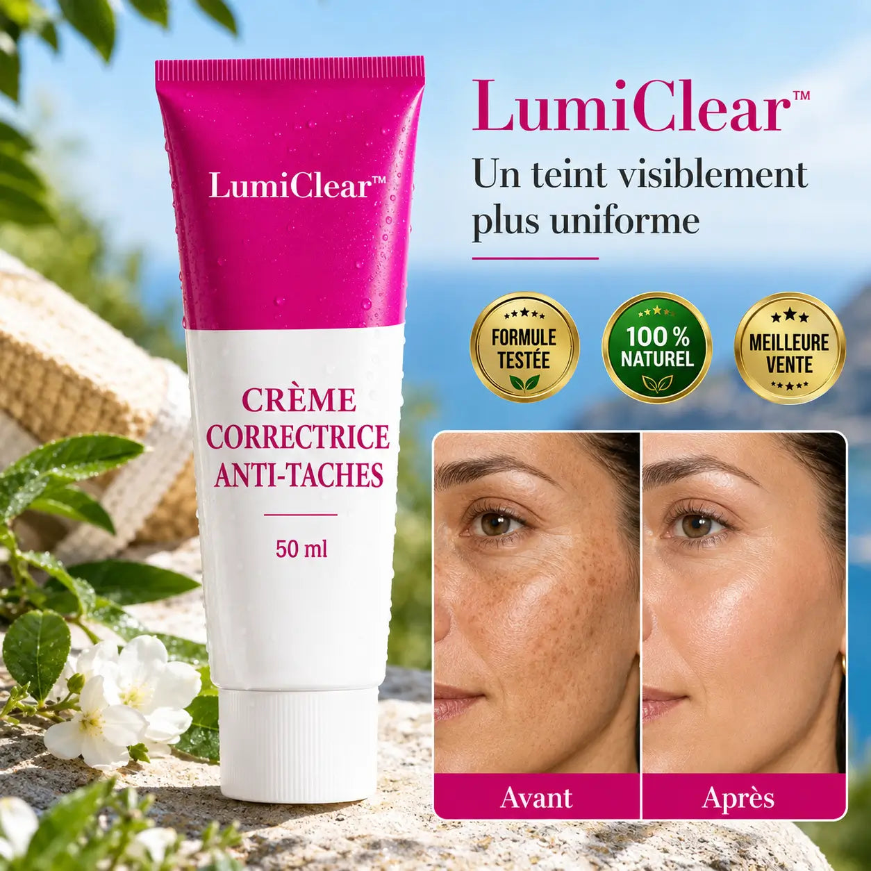 LumiClear™ Crème Correctrice Anti-Taches | Estompez taches brunes, teint terne et marques visibles pour une peau plus nette !