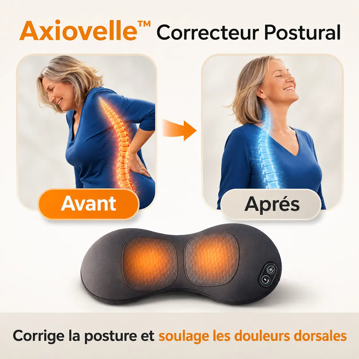 Axiovelle™ Correcteur Postural | Éliminez 99 % des douleurs et redressez votre colonne en quelques minutes !