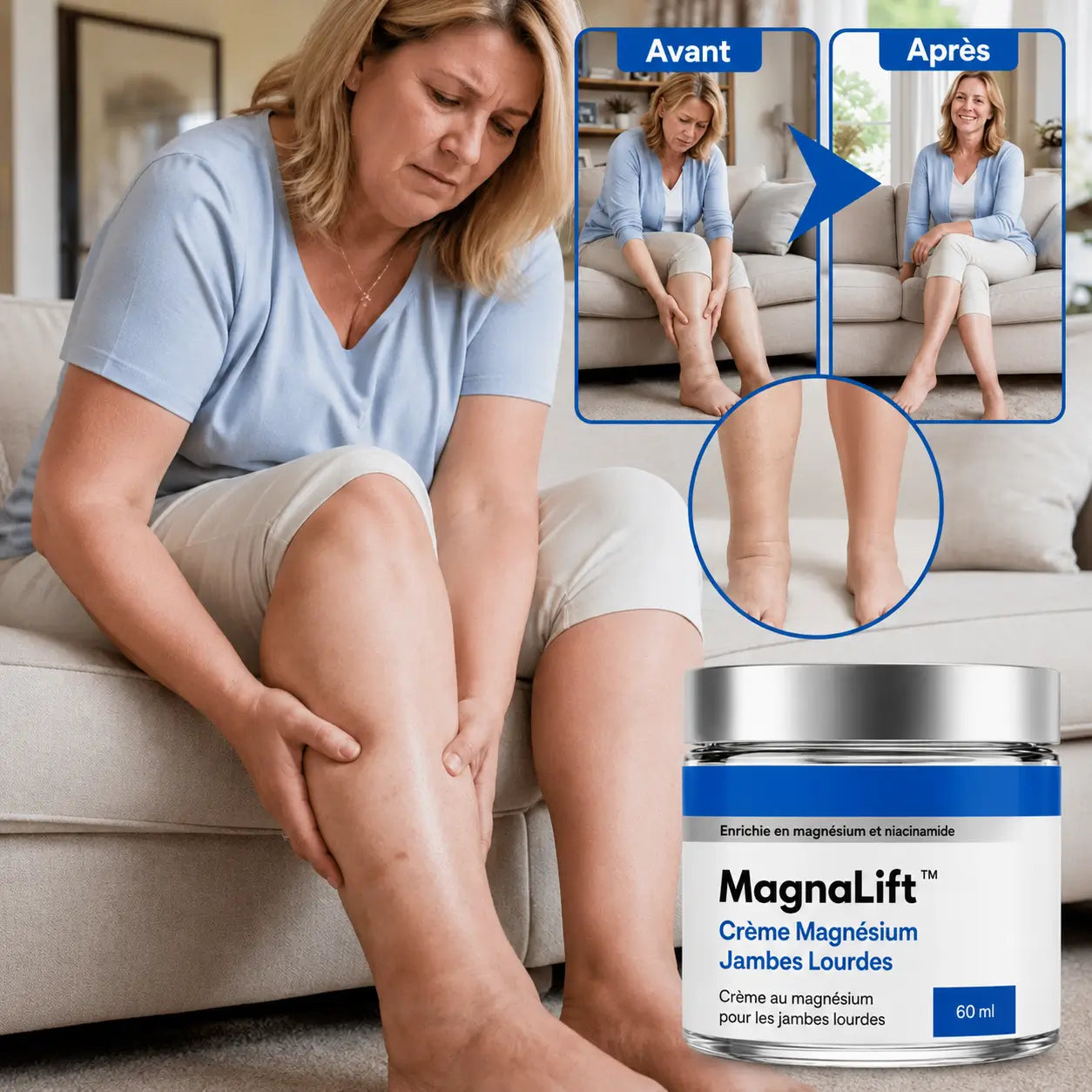 MagnaLift™ Crème Magnésium Jambes Lourdes | Réduisez le gonflement des jambes en seulement 15 minutes !
