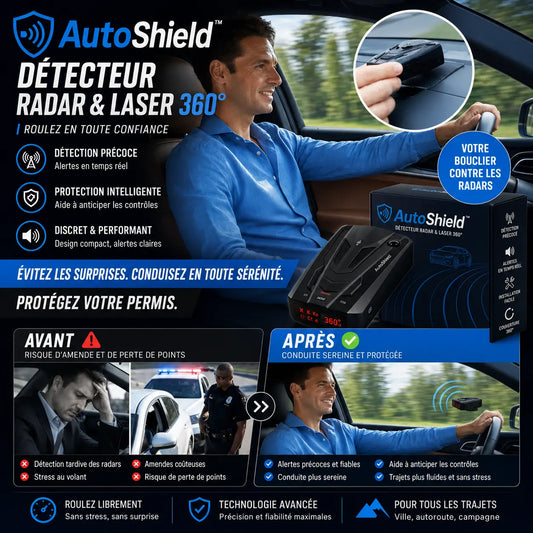 AutoShield™ Détecteur Radar & Laser 360° | Repérez les contrôles jusqu’à 800 m et roulez l’esprit tranquille !