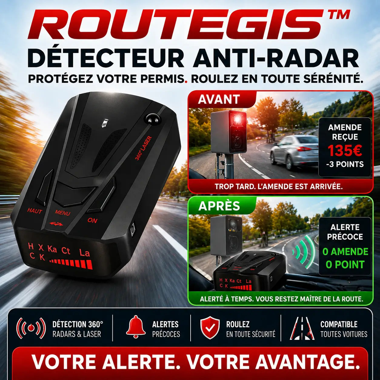 Routegis™ Détecteur Anti-Radar | Évitez les amendes et conduisez sereinement à chaque trajet !