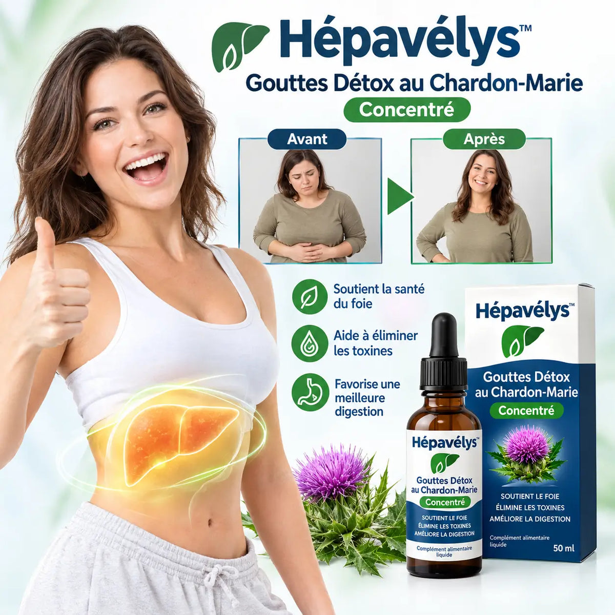 Hépavélys™ Gouttes Détox au Chardon-Marie Concentré | Nettoyez votre foie et perdez 5 kg en 7 jours!