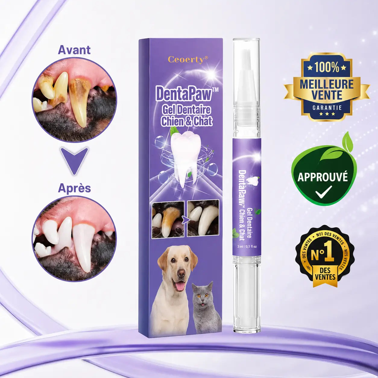DentaPaw™ Gel Dentaire Chien & Chat | Éliminez la mauvaise haleine et blanchissez ses dents sans brossage pénible !