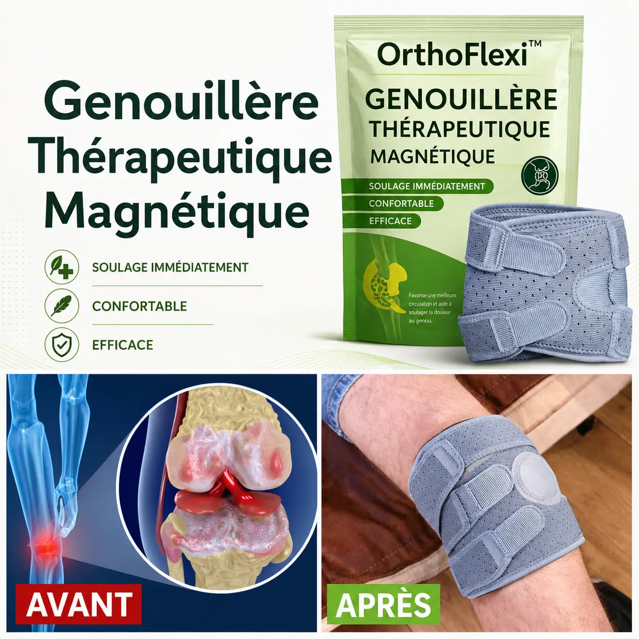OrthoFlexi™ Genouillère Thérapeutique Magnétique | Éliminez la douleur du genou en 3 minutes !