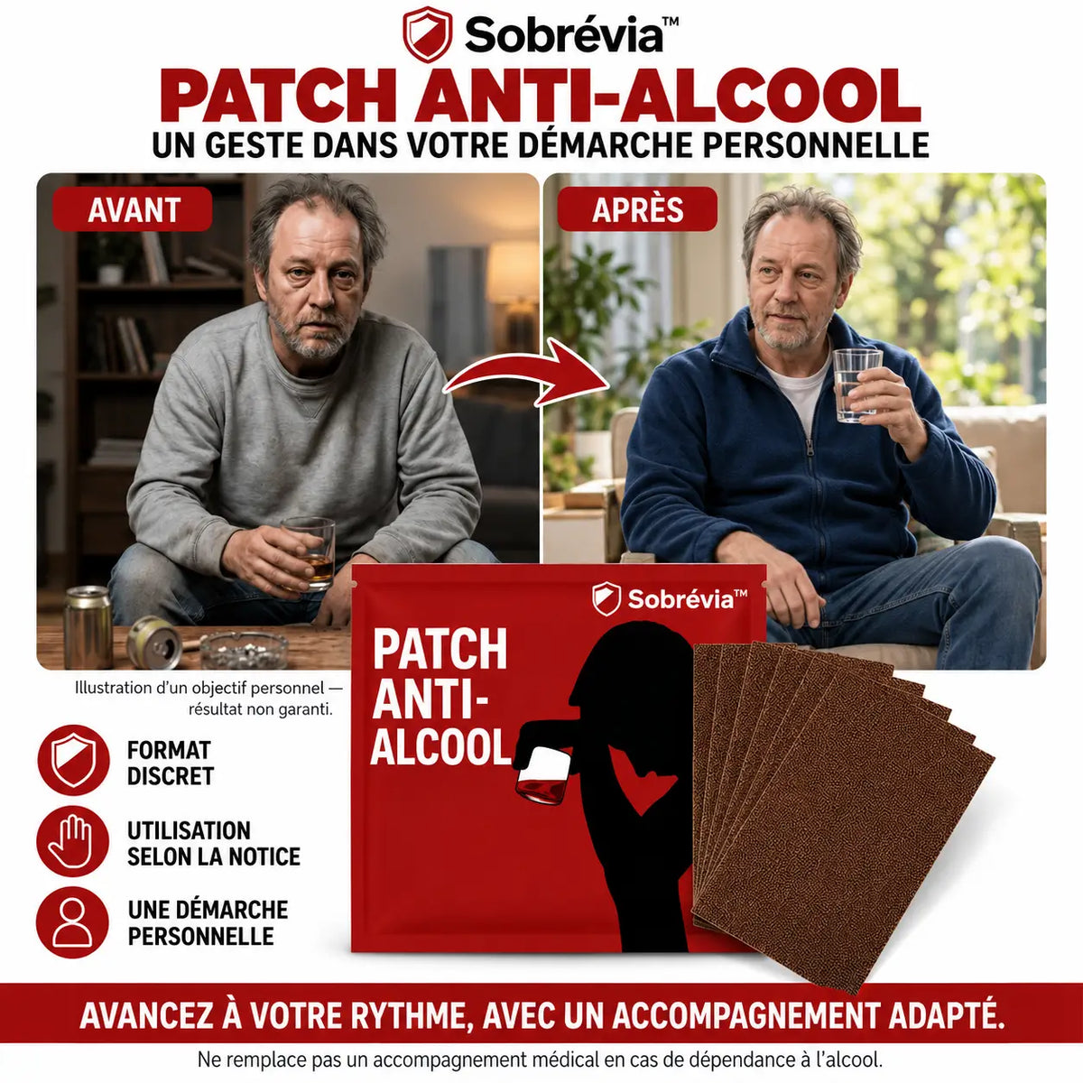 Sobrévia™ Patch Anti-Alcool | Stoppez les envies et reprenez le contrôle en 7 jours !
