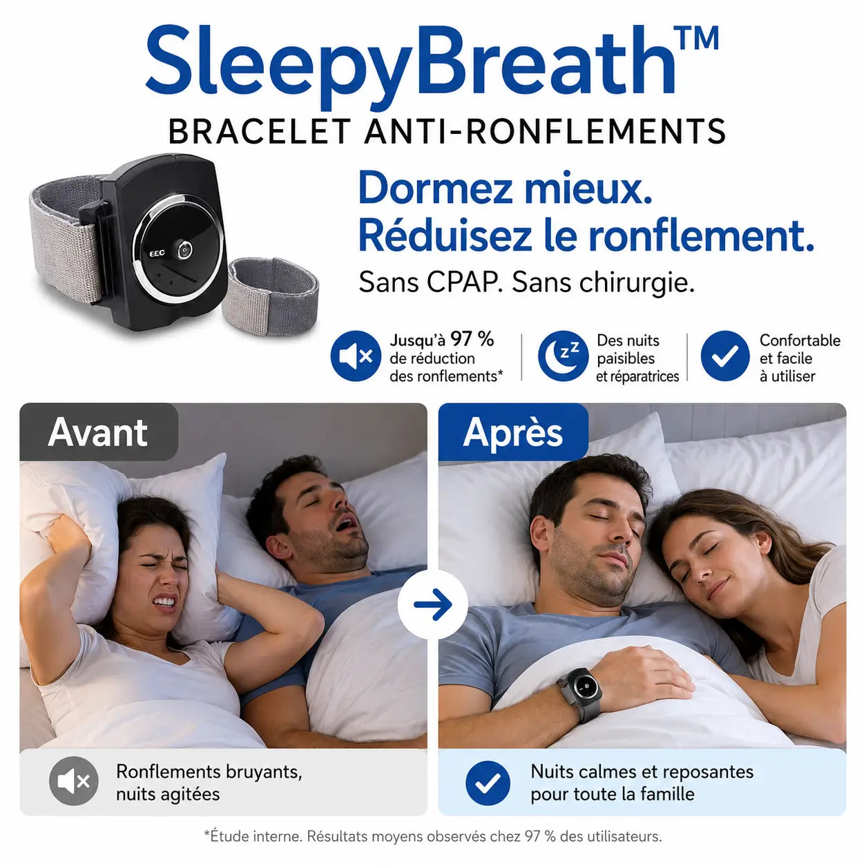 SleepyBreath™ Bracelet Anti-Ronflements | Stoppe 97 % des ronflements en 24h – sans CPAP ni chirurgie!