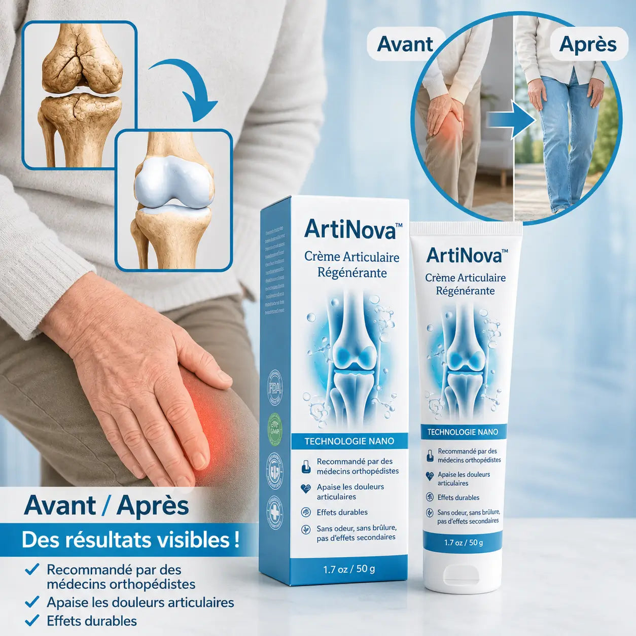 ArtiNova™ Crème Articulaire Régénérante | Éliminez vos douleurs articulaires de 97 % en seulement 4 jours !