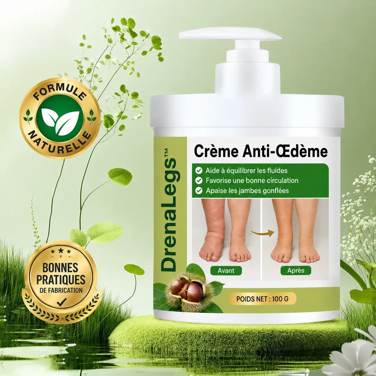 DrenaLegs™ Crème Anti-Œdème | Dégonflez vos chevilles, mollets et jambes lourdes dès les premières applications !