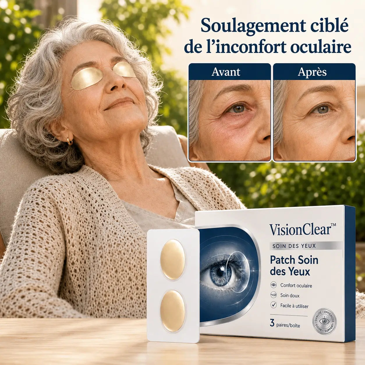 VisionClear™ Patch Soin des Yeux | Soulagez la fatigue oculaire et voyez plus clair sans gouttes ni lunettes spéciales !