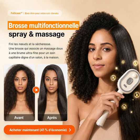 Follicare™ Brosse Électrique Spray & Massage Capillaire | Diffusez vos soins à la racine et réveillez des cheveux plus forts dès la première routine !