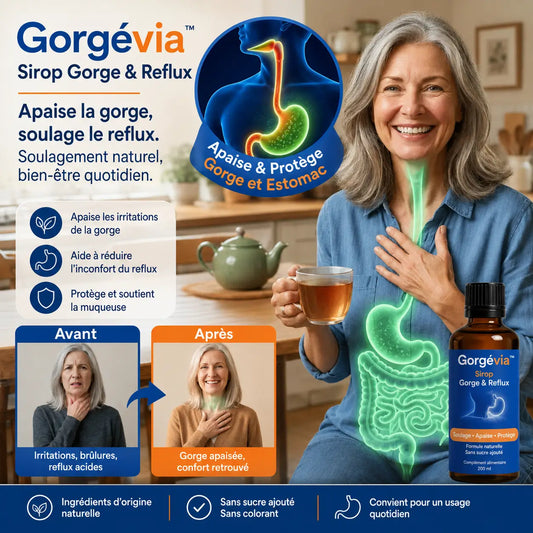 Gorgévia™ Sirop Gorge & Reflux | Soulagez les maux de gorge chroniques et l'enrouement en seulement 7 jours !