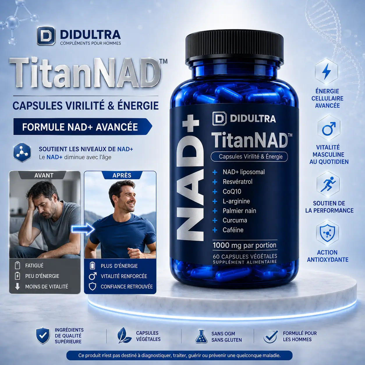 TitanNAD™ Capsules Virilité & Énergie | Boost votre taux de testostérone de +92 % en 7 jours seulement !