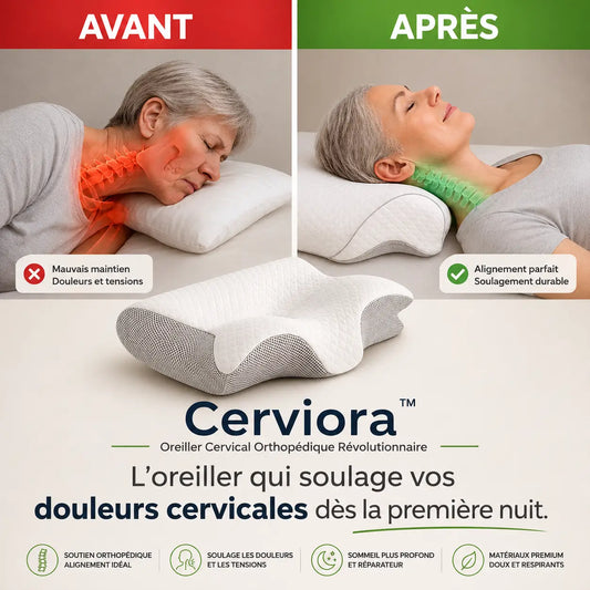 Cerviora™ Oreiller Cervical Orthopédique Révolutionnaire | Éliminez ronflements et douleurs cervicales dès la première nuit !