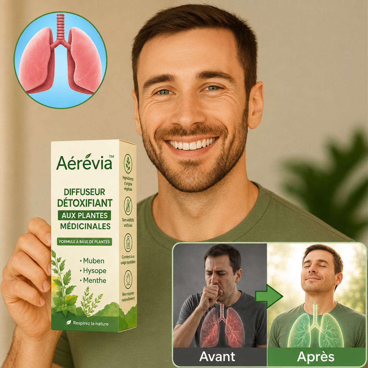 Aérévia™ Diffuseur Détoxifiant aux Plantes Médicinales | Débouche les poumons et élimine 90 % du mucus en 5 minutes!