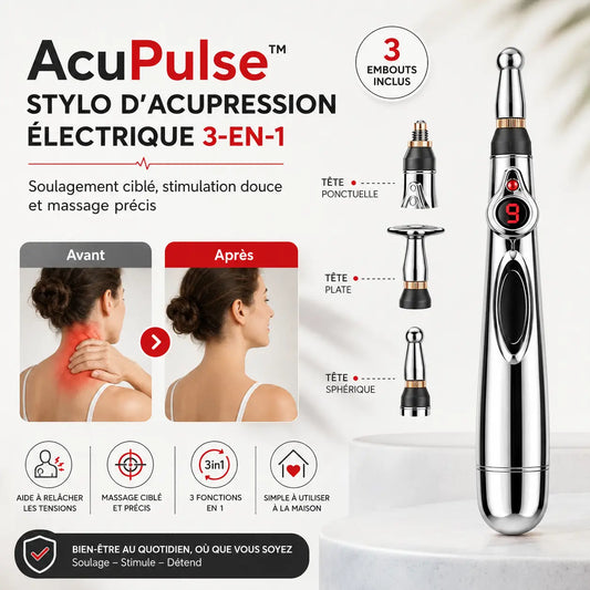 AcuPulse™ Stylo d’Acupression Électrique 3-en-1 | Soulagez tensions, contractures et douleurs musculaires en quelques minutes !