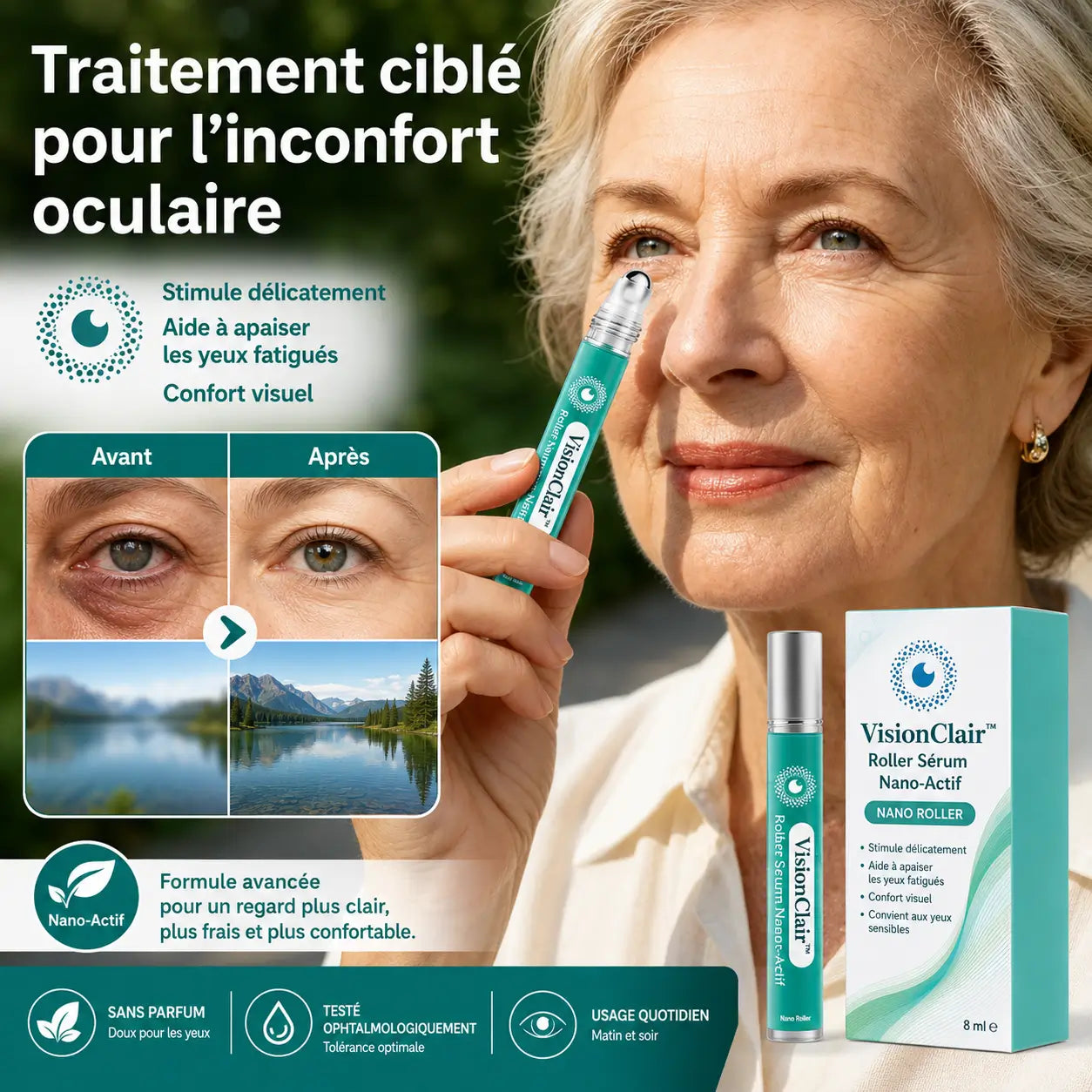 VisionClair™ Roller Sérum Nano-Actif | Apaisez vos yeux fatigués par les écrans et retrouvez un regard net en 1 minute !