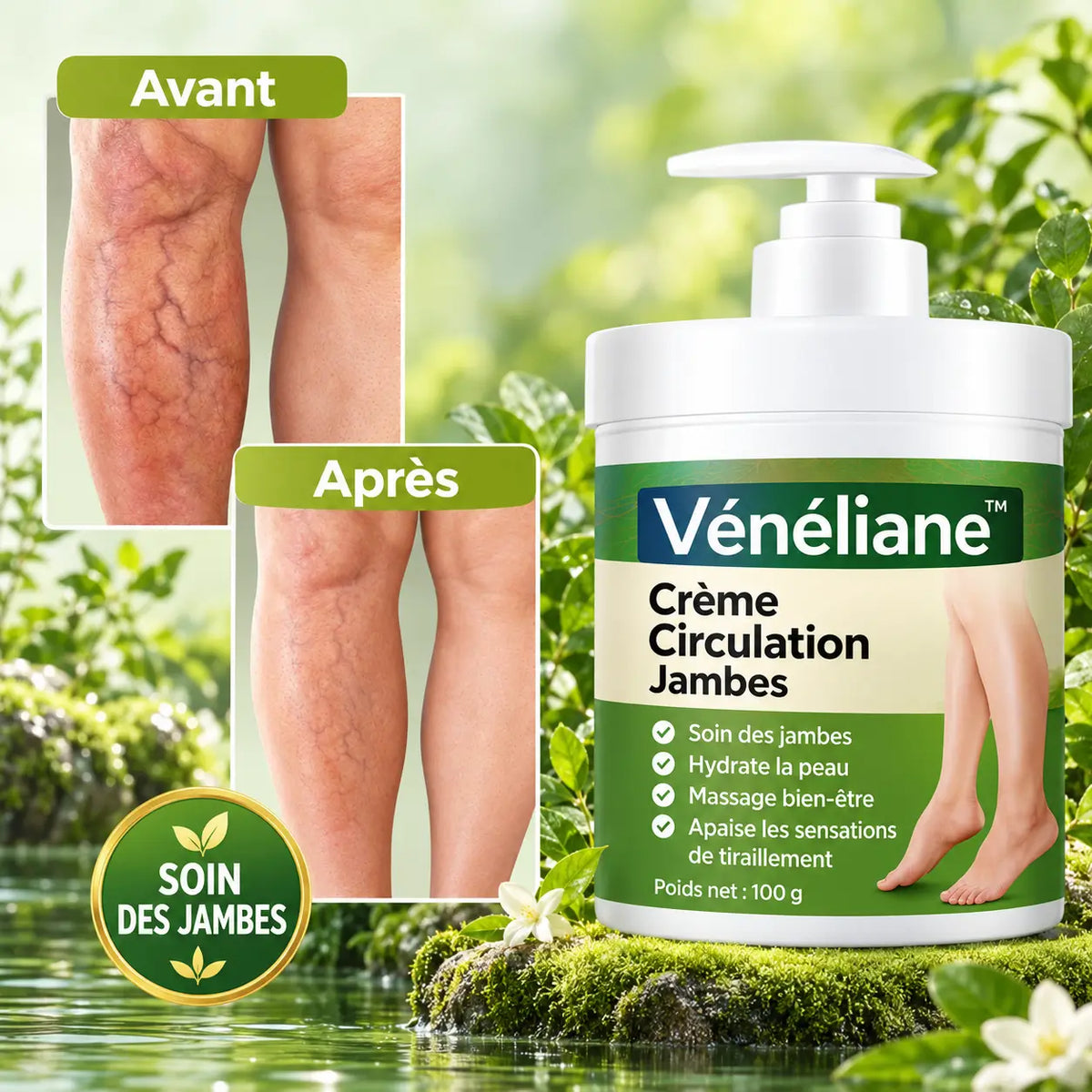 Vénéliane™ Crème Circulation Jambes | Éliminez jambes lourdes, douleurs et gonflements en 3 minutes !