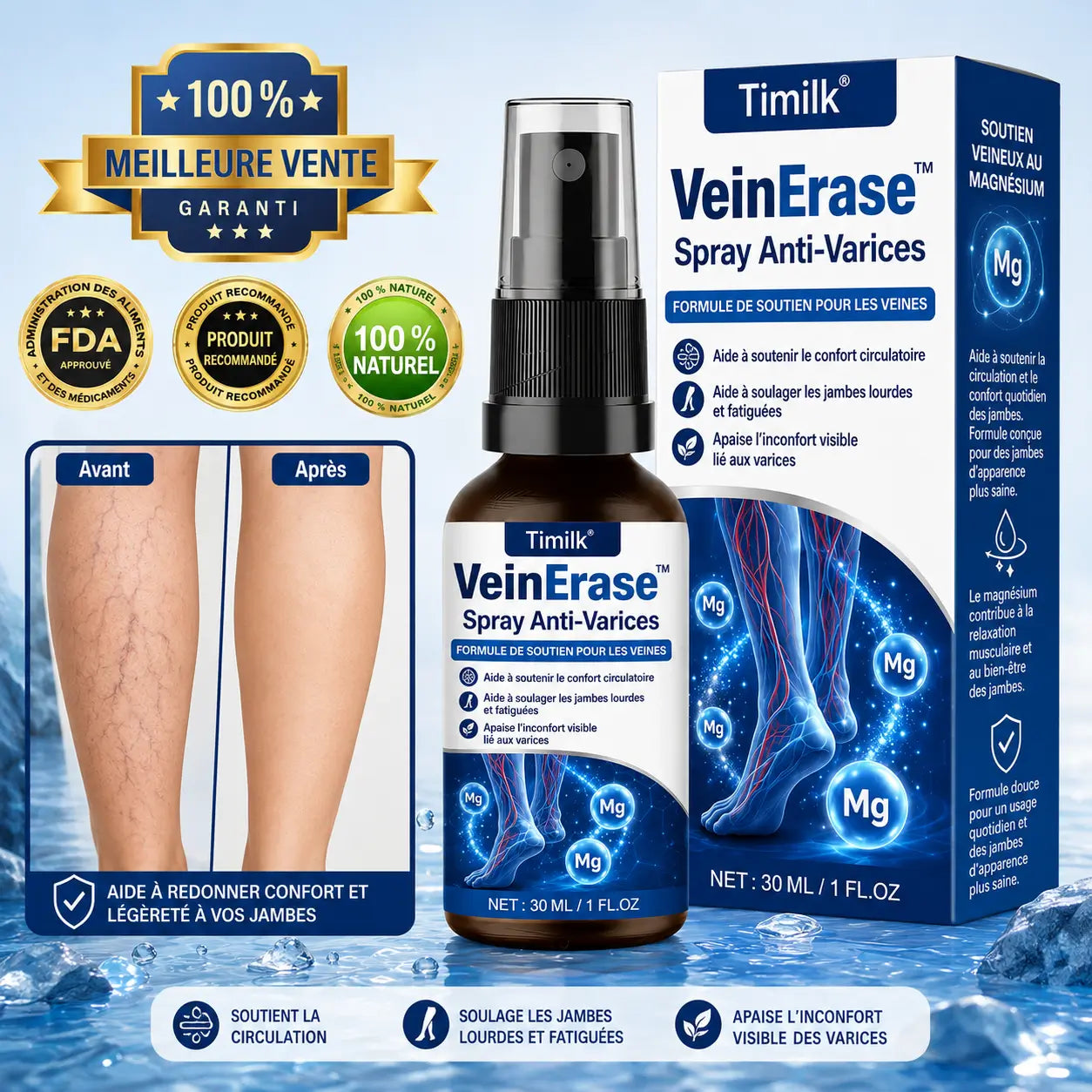 VeinErase™ Spray Anti-Varices | Effacez l’apparence des veines visibles et retrouvez des jambes lisses en 7 jours !