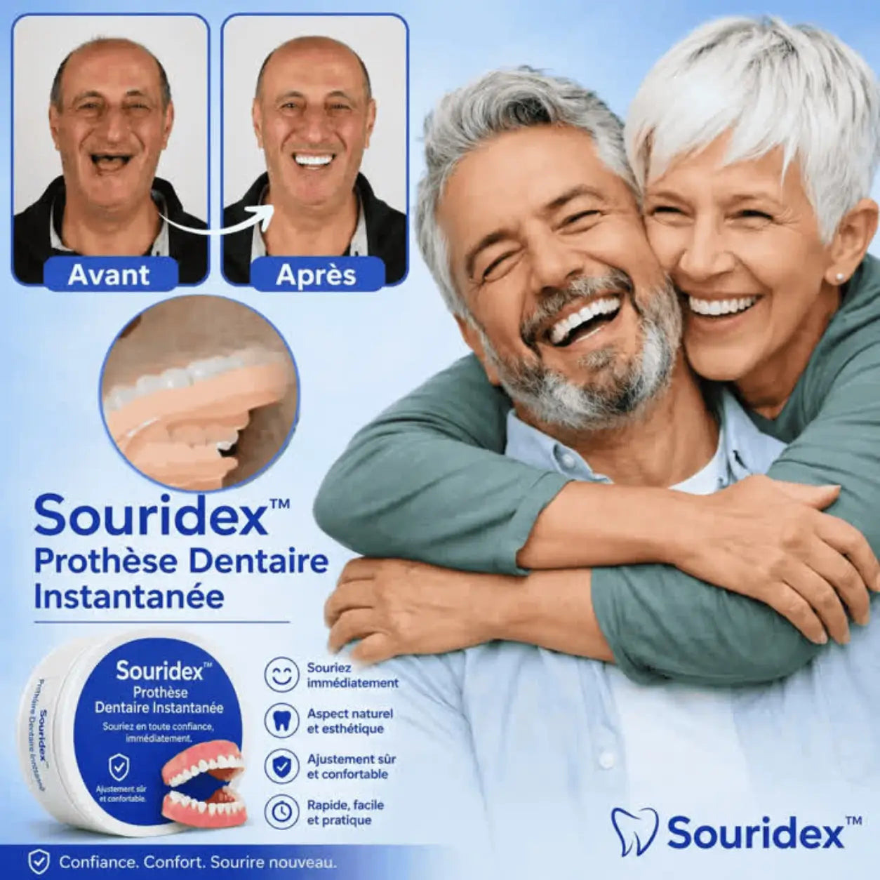 Souridex™ Prothèse Dentaire Instantanée | Un sourire éclatant sans dentiste en 10 secondes!