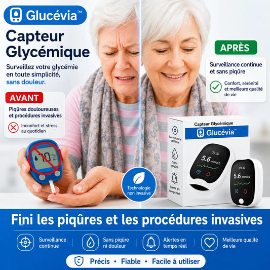 Glucévia™ Capteur Glycémique | Contrôlez votre glycémie en 5 secondes, sans piqûres, sans douleur !