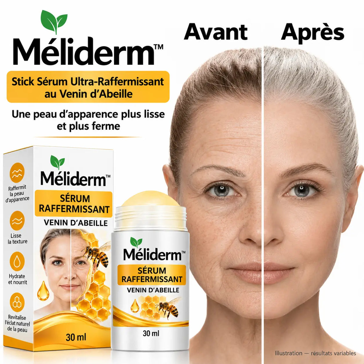 Méliderm™ Stick Sérum Ultra-Raffermissant au Venin d'Abeille | Efface les rides en 5 minutes!