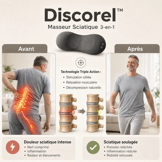 Discorel™ Masseur Sciatique 3-en-1 | Stoppez la sciatique et libérez votre dos en 5 minutes par jour !