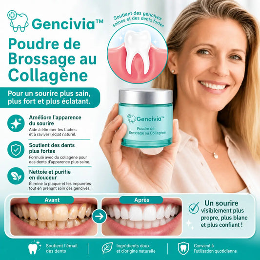 Gencivia™ Poudre de Brossage au Collagène | Stoppez le saignement des gencives et retrouvez le confort en 21 jours !