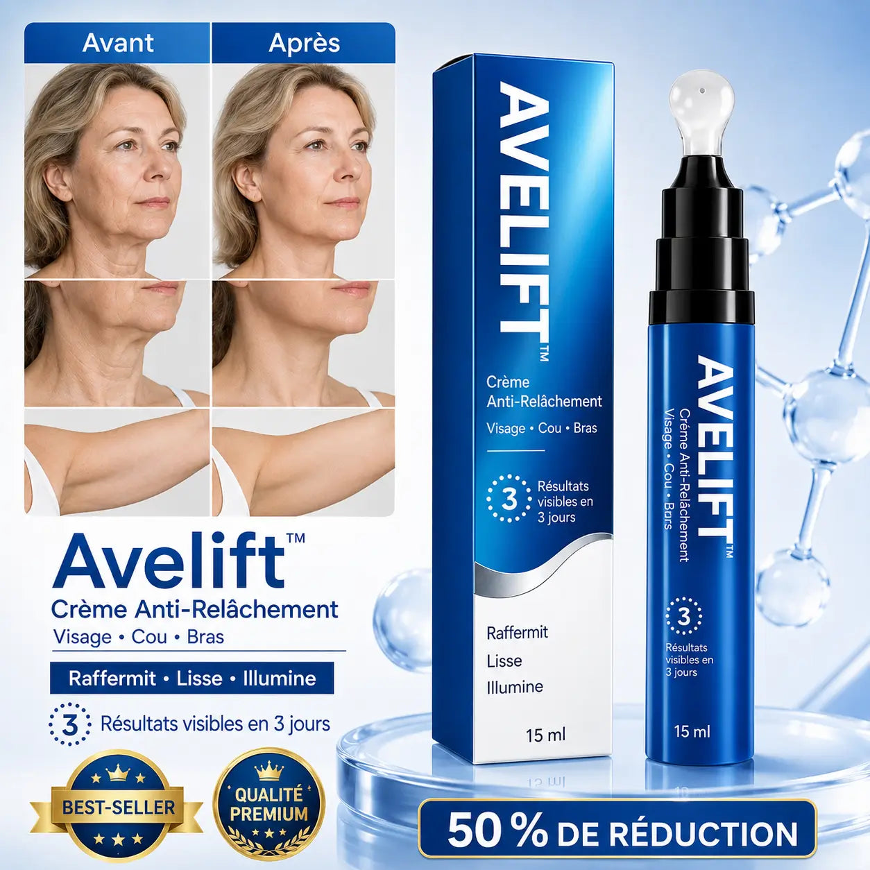 Avelift™ Crème Anti-Relâchement Visage, Cou & Bras | Raffermissez la peau fripée et retrouvez un aspect plus jeune !