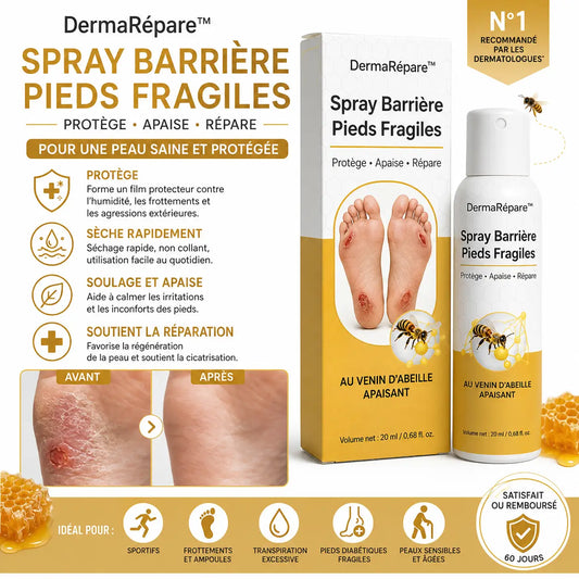 DermaRépare™ Spray Barrière Pieds Fragiles | Réparez la peau abîmée et protégez fissures, coupures et blessures 24h !
