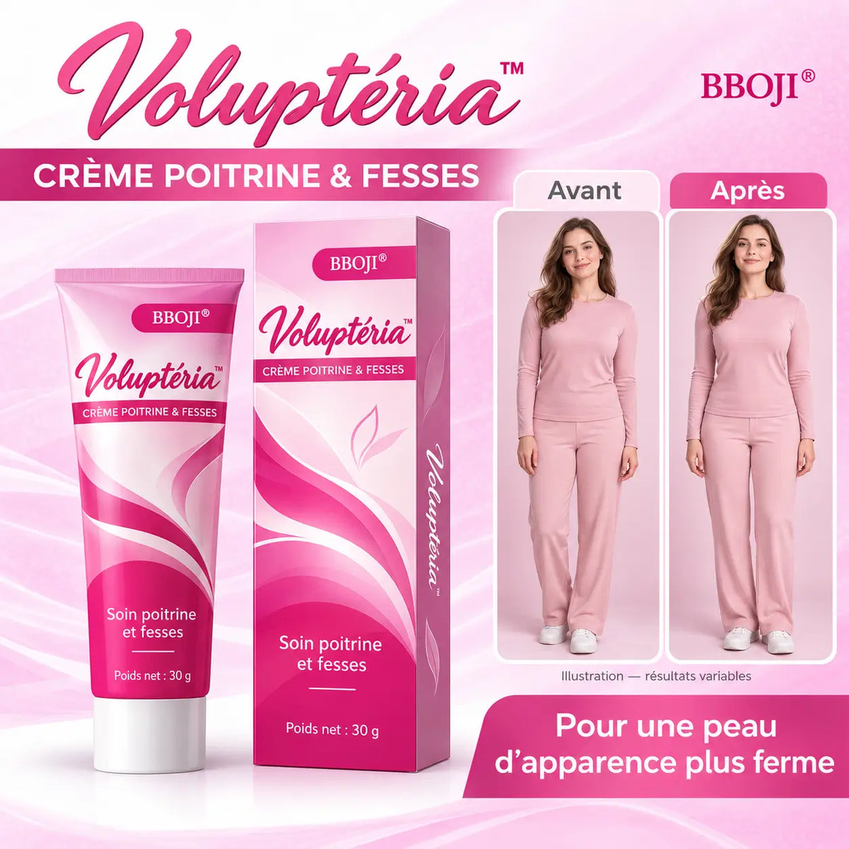 Voluptéria™ Crème Poitrine & Fesses | Augmente visiblement vos formes en quelques minutes !